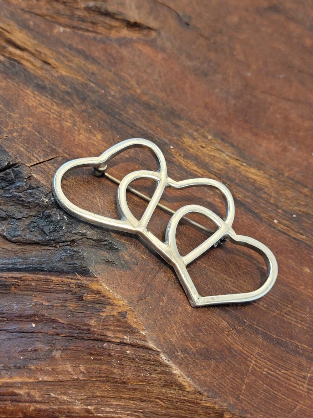 Triple Heart Sterling Brooch